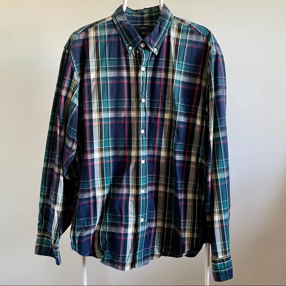 JCrew Secret Wash Shirt - Blue & Green Plaid
